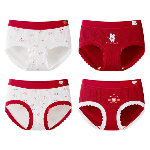 【本命年 A类抗菌提花棉内裤】女童内裤 纯棉a类全棉裆 女孩红色三角裤 儿童女中大童本命年红运 商品图4