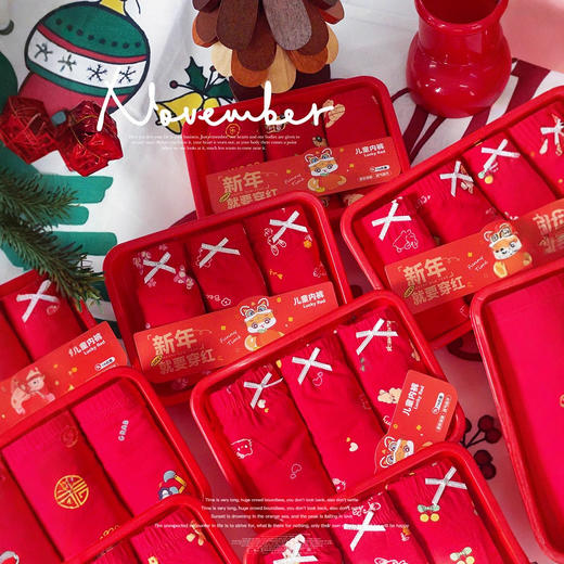 【新年！儿童纳福7A抑菌内裤】儿童内裤男童女童纯棉内裤  宝宝7A抗菌儿童无骨A类平角裤 新年大红色内裤 商品图2