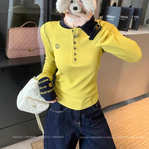 【99元拍2件】【甜辣风纯棉T恤】撞色圆领纯棉T恤 秋季假两件设计感修身内搭单穿上衣 商品图10