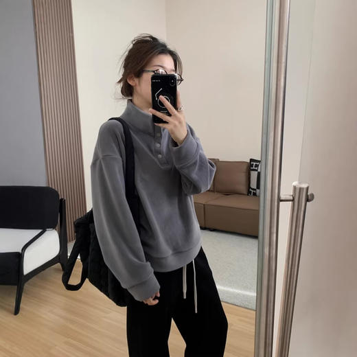 520g加绒加厚双面澳粒绒套头卫衣 冬季新年红立领保暖休闲上衣 商品图3