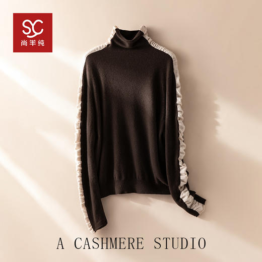 100%baby小山羊绒拼接长袖秋冬加厚百搭上衣女羊绒衫BABY250517 商品图3