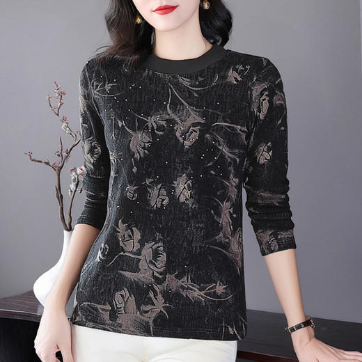 时尚圆领上衣女士新款春秋季中年妈妈打底衫内搭长袖t恤保暖秋衣 商品图1