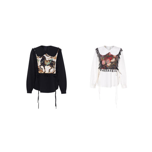 两三事梵高文艺云絮相叙2026春新款流苏印花布拼接绑带假两件衬衫 商品图4