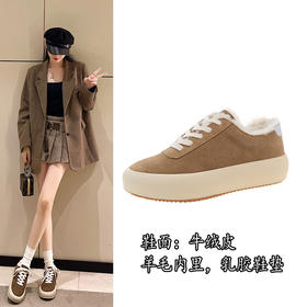 韩版复古毛毛鞋真皮羊毛加厚保暖平底小脏鞋MB5135