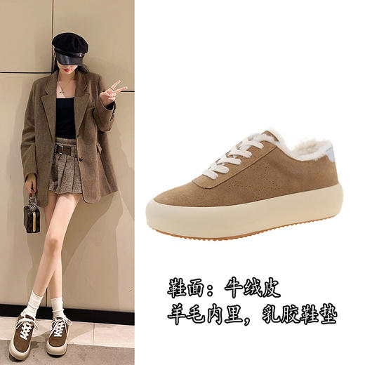韩版复古毛毛鞋真皮羊毛加厚保暖平底小脏鞋MB5135 商品图0