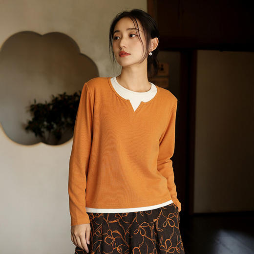 「自」全新升级【铂金会员146/天猫199/差价53】(41314)洛诗琳气质假两件打底衫女2026新款叠穿德绒显瘦保暖上衣 商品图0