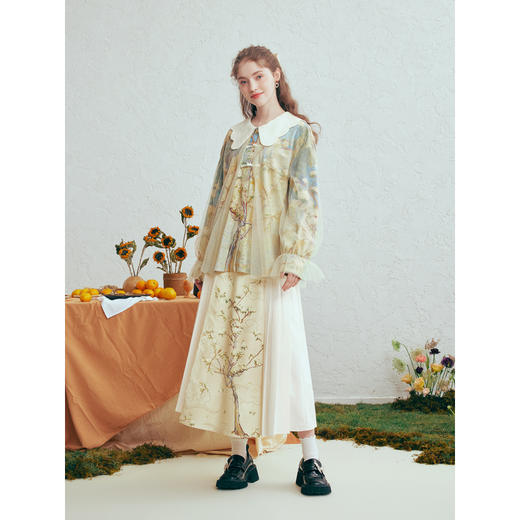 两三事梵高文艺 素雾缠枝 2026春季新款甜美娃娃领印花盘扣衬衫女 商品图3