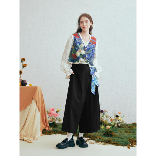 两三事梵高文艺雏菊情书2026春新款珠链边装饰印花短款马甲女马夹 商品图3