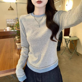 【99元拍2件】【甜辣风纯棉T恤】撞色圆领纯棉T恤 秋季假两件设计感修身内搭单穿上衣