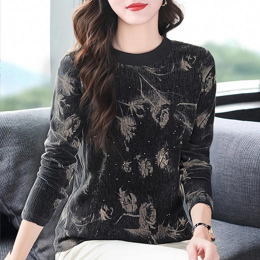 时尚圆领上衣女士新款春秋季中年妈妈打底衫内搭长袖t恤保暖秋衣 商品图2