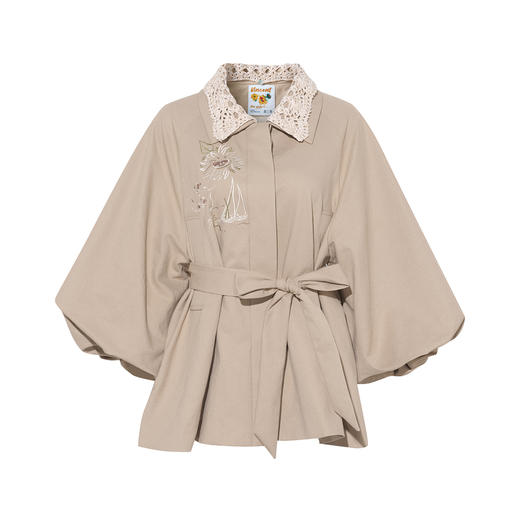 两三事梵高文艺无声漫游2026春新款手钩花拼接双层领绣花绑带外套 商品图4