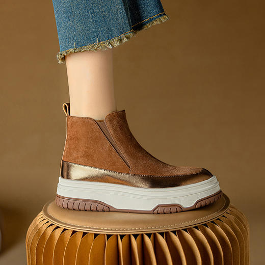 【预售5天】皮毛一体棉鞋女冬季新款真皮加绒雪地靴羊羔毛加厚高跟短靴MLD&A188 商品图0