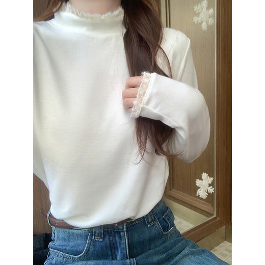 <曾小咸推荐>韩系蕾丝拼接内搭长袖t恤上衣 商品图0