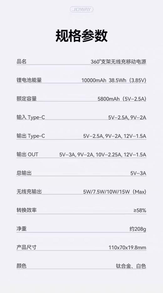 【春上新】10楼 乔威 磁吸充电宝JP516 3C认证可上飞机 吊牌价319 活动价229 商品图8