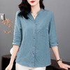 纯棉七分袖衬衫女2025新款春秋棉麻女士中年妈妈衬衣中袖全棉上衣 商品缩略图2