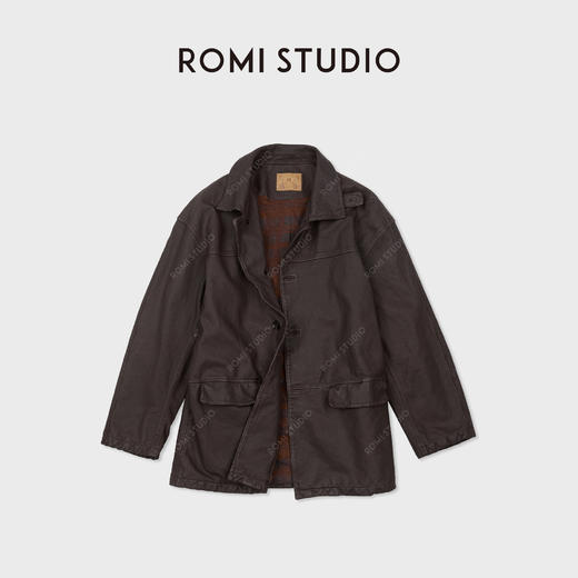 ROMI STUDIO“棕标系列”土耳其进口牛皮小方立领皮衣 RWCAWT4824 商品图0