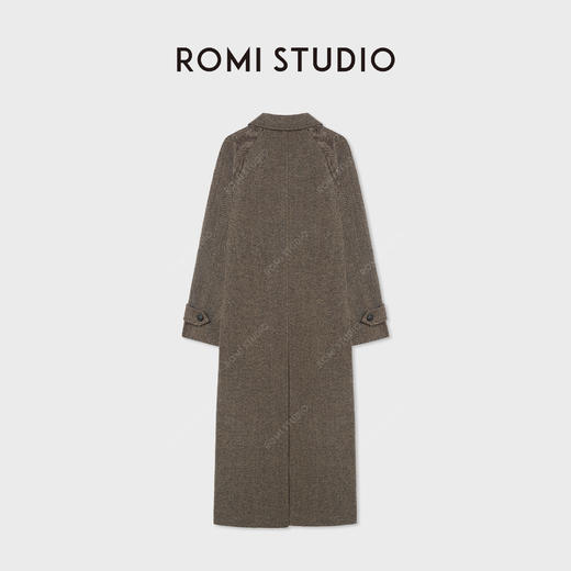 ROMI STUDIO“棕标甄选”100绵羊毛双面加厚人字纹长款风衣431DS291 商品图1