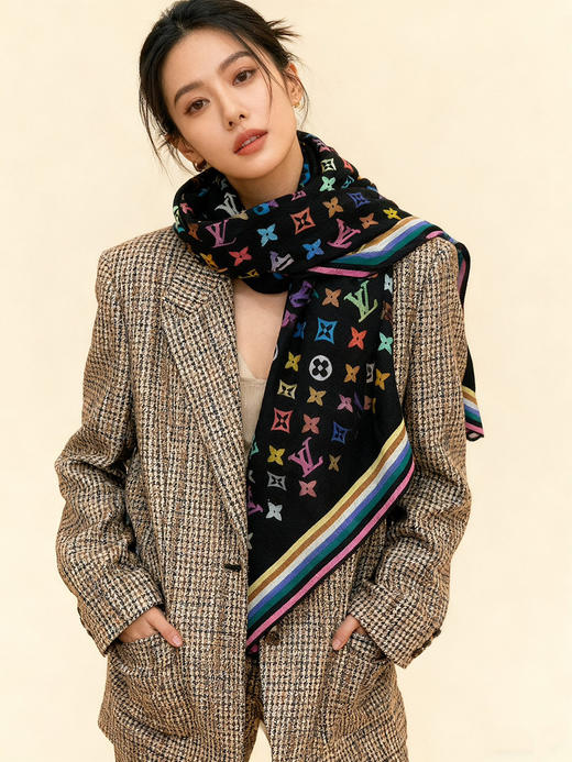 秋冬特惠💰420 LV围巾 LV x TM 披肩【丝绒双面同色披肩】 商品图1