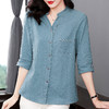 纯棉七分袖衬衫女2025新款春秋棉麻女士中年妈妈衬衣中袖全棉上衣 商品缩略图1