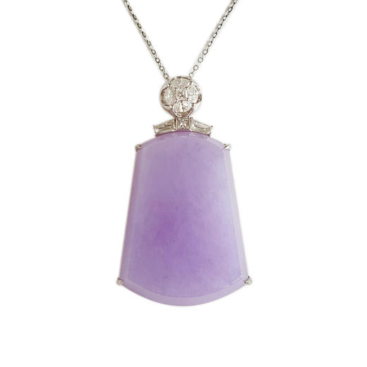 【天然正品】A货翡翠AU750收藏级白金镶钻镶天然细腻糯种浓紫罗兰平安无事牌翡翠吊坠项链 链长：45CM（长度可调节）301225NJM27 商品图0