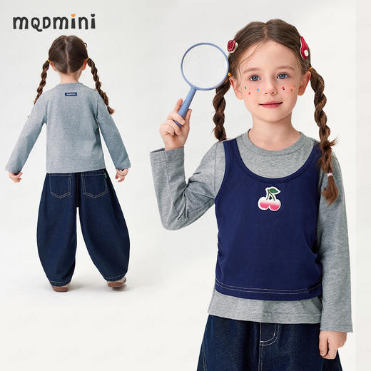 【10A抑菌】【90-140】【MQDmini】女童春秋假两件长袖T恤收腰打底衫 商品图7