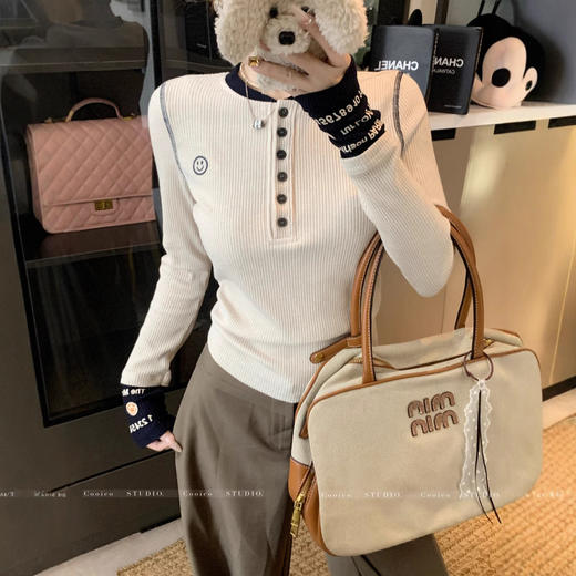 【99元拍2件】【甜辣风纯棉T恤】撞色圆领纯棉T恤 秋季假两件设计感修身内搭单穿上衣 商品图11