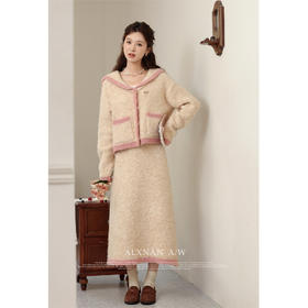 鹿向南原创《莓莓芝士》小香风时尚套装秋冬外套上衣半身裙两件套