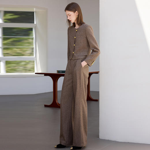 IWY/高级感棕色羊毛呢西装套装女秋冬职业正装显瘦工作服两件套C2486+P2503 商品图4