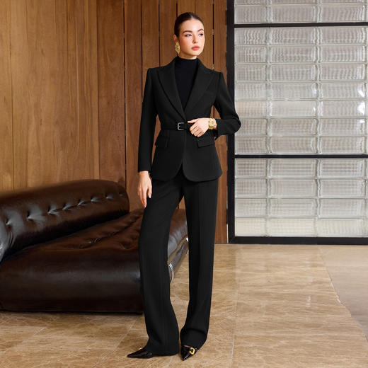 IWY/老钱风黑色毛呢西装套装女高级感阔腿裤两件套气质职业装CP2579 商品图1