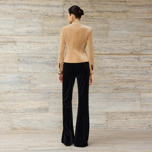 IWY/卡其色高级感气质丝绒套装女职业装立领上衣阔腿裤两件套通勤西装C2580+P2515 商品图4