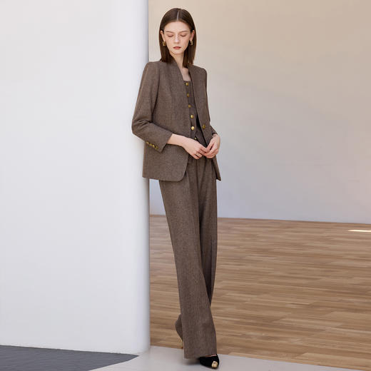 IWY/棕色羊毛西装套装女秋冬高级感总裁职业装三件套通勤正装CPM2485 商品图3