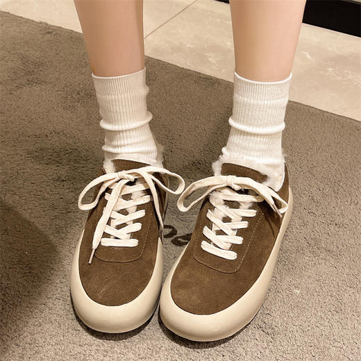 韩版复古毛毛鞋真皮羊毛加厚保暖平底小脏鞋MB5135 商品图3