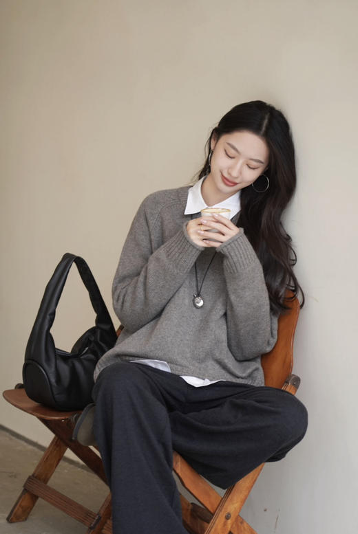 13-2渠道货 夯实重磅 马鞍肩+倒三角 小禾 合股羊绒 宽松箱式 针织套头衫 商品图8