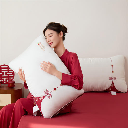 玫瑰同心婚庆枕 高端全棉莱赛尔天丝结婚枕芯 商品图0