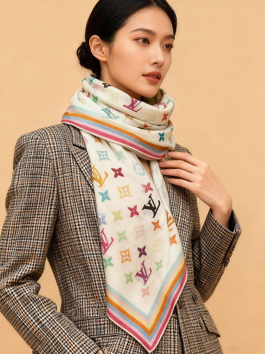 秋冬特惠💰420 LV围巾 LV x TM 披肩【丝绒双面同色披肩】 商品图1