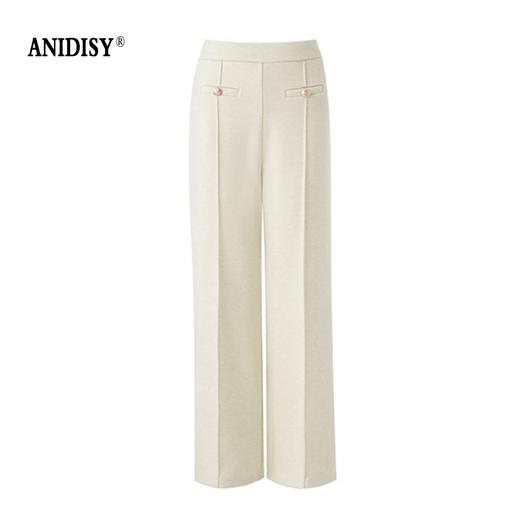 柔挺弹力高腰拉链后松紧腰鱼骨线休闲直筒裤 商品图4