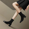 【预售5天】秋冬新款拼接方头粗跟短靴女高跟弹力瘦瘦靴YS&5955 商品缩略图5