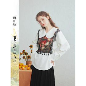 两三事梵高文艺云絮相叙2026春新款流苏印花布拼接绑带假两件衬衫
