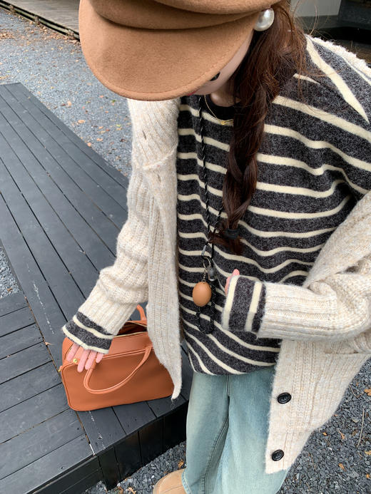 <曾小咸推荐>现货秒杀 ！微信超特价！韩系黑白条纹毛织T恤 日常159.99 立减80 秒杀79.99！！ 商品图6