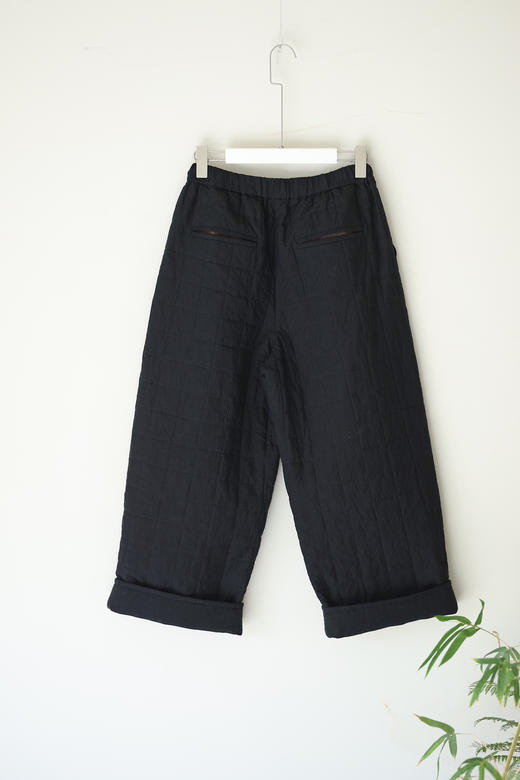 黄阿福 方格绗棉亚麻阔腿裤 商品图3