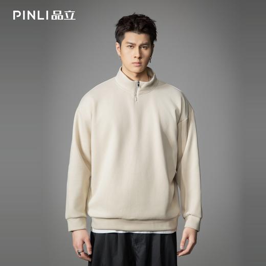 PINLI品立2026春季新款男士潮牌拉链立领落肩袖套头卫衣纯色上衣B262109004 商品图2