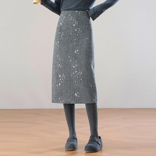 「自」全新升级【铂金会员146/天猫199/差价53】(02404)洛诗琳气质高腰半身裙2025冬季新款中长裙显瘦毛呢A字裙 商品图1