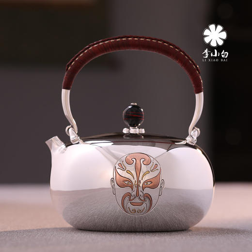 李小白银壶 纯银9999烧水壶 金银错 脸谱 银壶烧水壶 烧水银壶 银壶 茶壶 商品图0