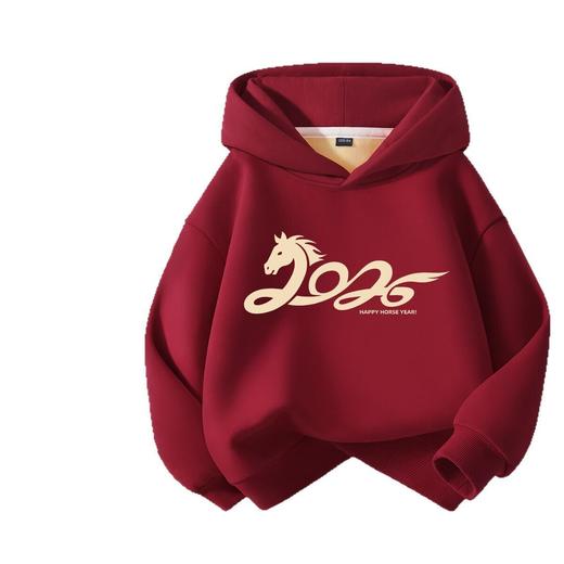 2026爆款儿童拜年服加绒红色卫衣童装新款马年印花国潮风 商品图4