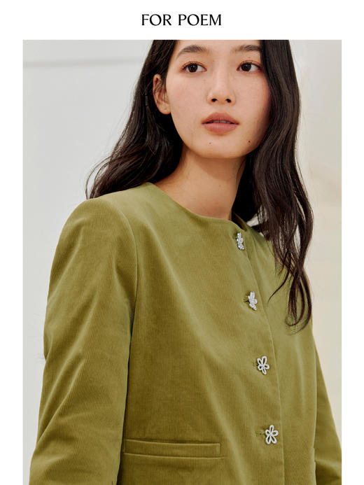 ForPoem 现货 26/SS原创设计感复古金属花扣荷叶边灯芯绒外套 商品图2