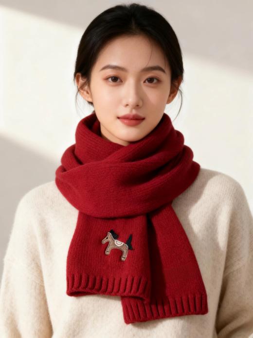 品牌订单小马刺WOOL100%羊毛红色围巾男女同款 商品图3