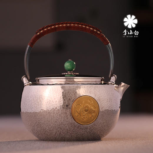 李小白银壶 纯银9999烧水银壶 纯银银壶 金银错 朱雀玄武 商品图3