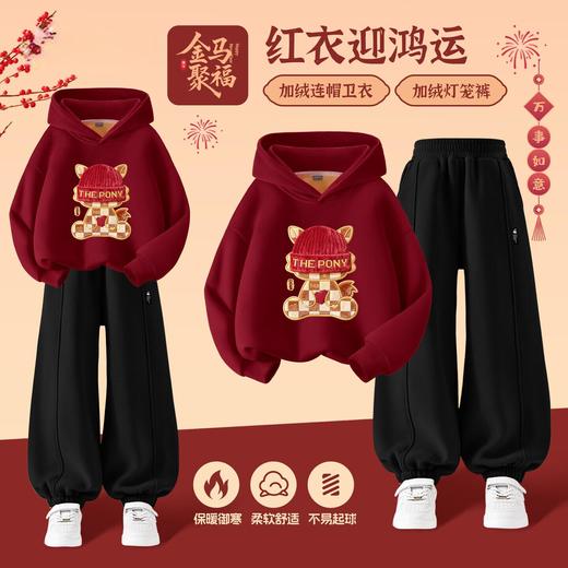 2026马年新年爆款儿童套装冬款加绒保暖可爱生肖印花两件套潮 商品图0