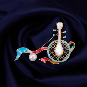 国潮古典敦煌飞天贝母琵琶胸针，复古珐琅彩飘带珍珠胸花旗袍配饰LY-Z-068