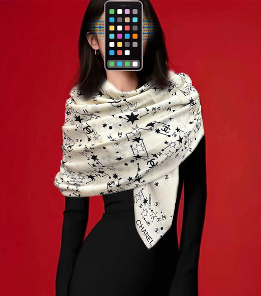 秋冬特惠💰390 新款香奈儿围巾 星星涂鸦【双面同色】经典设计优雅风 商品图0